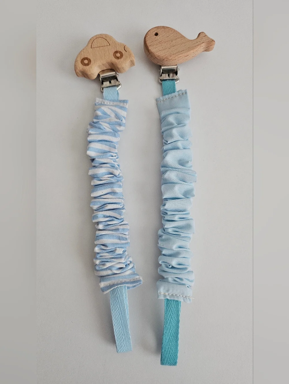 Set Of 2 Wooden Animal Pacifier Clips - Light Blue